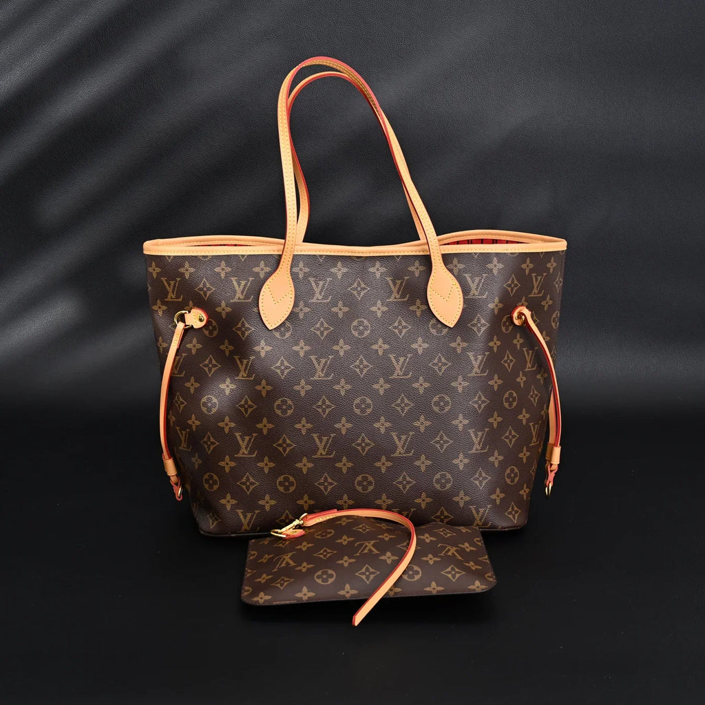 Louis Vuitton Neverfull MM Tote Bag Monogram Canvas Red Interior Shoulder
