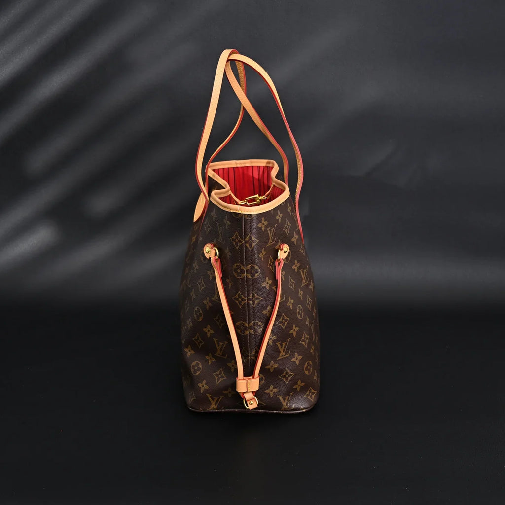 Louis Vuitton Neverfull MM Tote Bag Monogram Canvas Red Interior Shoulder