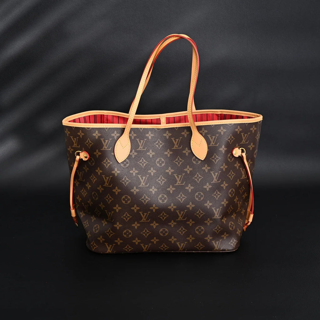 Louis Vuitton Neverfull MM Tote Bag Monogram Canvas Red Interior Shoulder