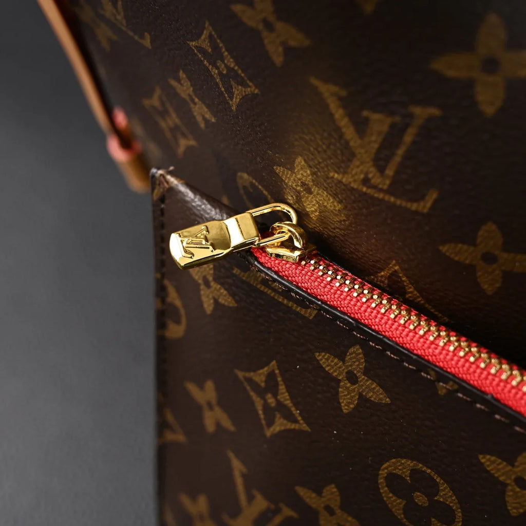 Louis Vuitton Neverfull MM Tote Bag Monogram Canvas Red Interior Shoulder