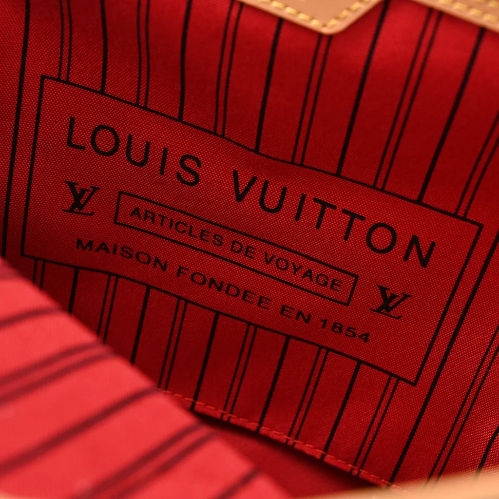 Louis Vuitton Neverfull MM Tote Bag Monogram Canvas Red Interior Shoulder