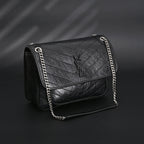 Saint Laurent Niki Medium Black Crinkled Leather Shoulder Bag