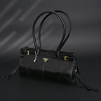 Prada Cleo Black Patent Leather Shoulder Bag with Gold Hardware