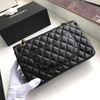 Chanel Classic Flap Bag Black Quilted Lambskin Gold CC Chain Shoulder Bag Medium