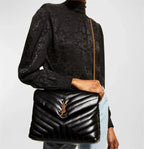 YSL Medium 32 Loulou Bag Black in Gold 32x22x11cm
