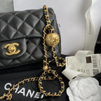 Chanel Pearl Crush Mini Flap Bag Black Quilted Calfskin Leather Chain Shoulder