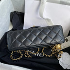 Chanel Pearl Crush Mini Flap Bag Black Quilted Calfskin Leather Chain Shoulder