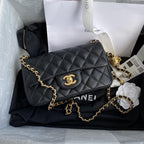 Chanel Pearl Crush Mini Flap Bag Black Quilted Calfskin Leather Chain Shoulder